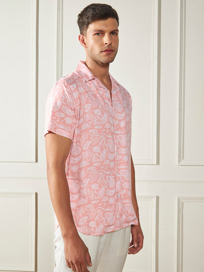 Men's Peach Ethnic prints Viscose Casual Shirt