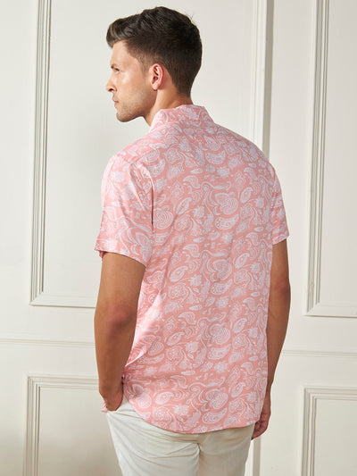 Men's Peach Ethnic prints Viscose Casual Shirt