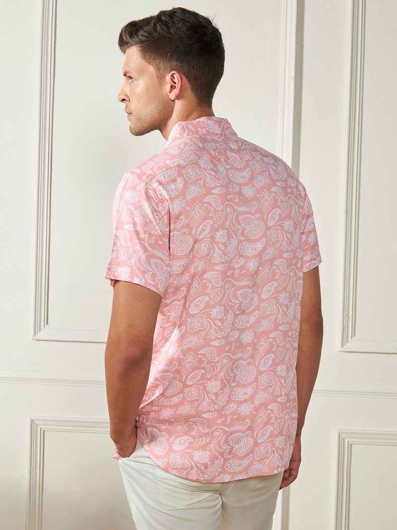 Men's Peach Ethnic prints Viscose Casual Shirt