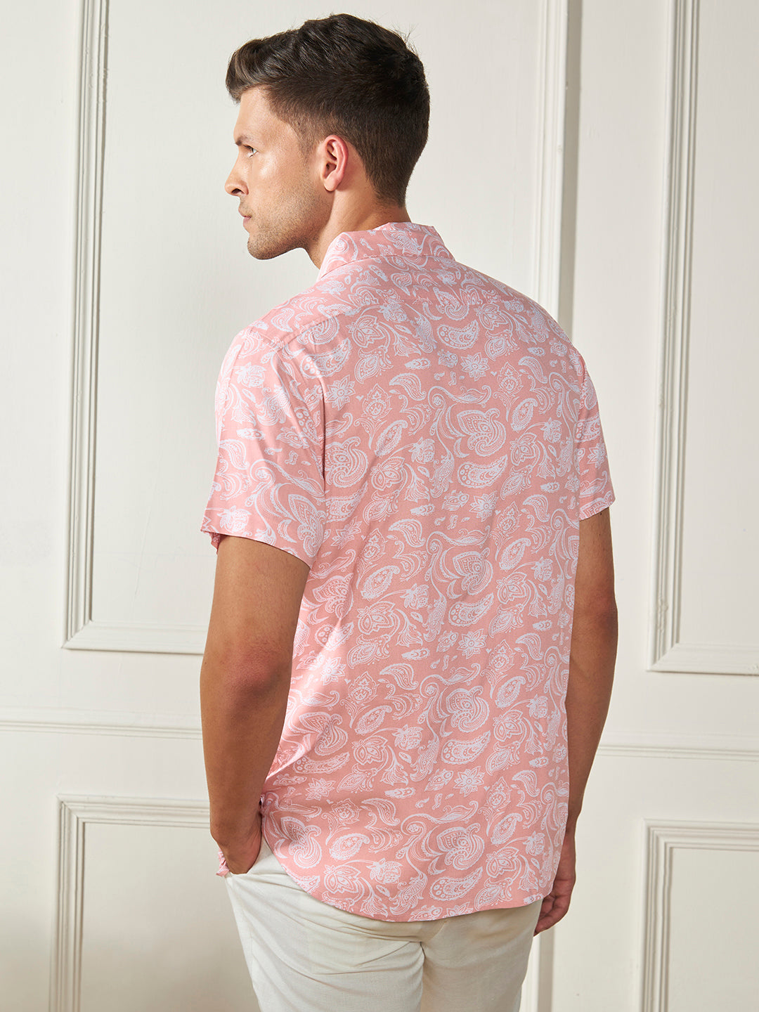 Men's Peach Ethnic prints Viscose Casual Shirt