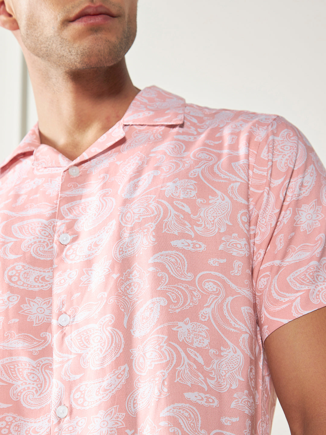 Dennis Lingo Men's Peach Ethnic prints Viscose Casual Shirt