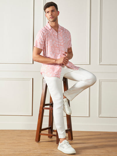 Men's Peach Ethnic prints Viscose Casual Shirt