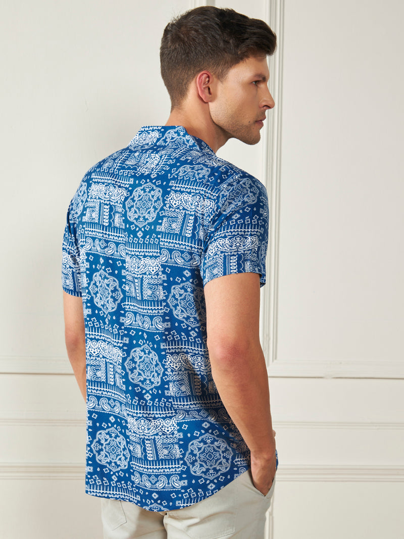 Dennis Lingo Men's Blue Ethnic motifs Printed Viscose Casual Shirt