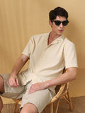 Men Solid Textured Cuban Collar Half Sleeves Casual Shirt