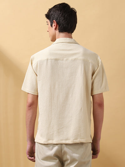 Men Solid Textured Cuban Collar Half Sleeves Casual Shirt