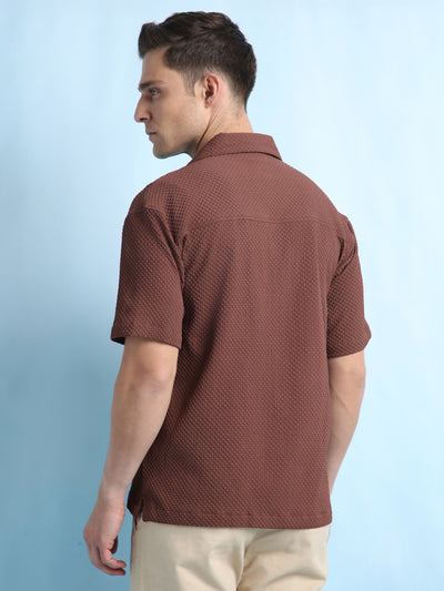 Men Solid Textured Cuban Collar Half Sleeves Casual Shirt