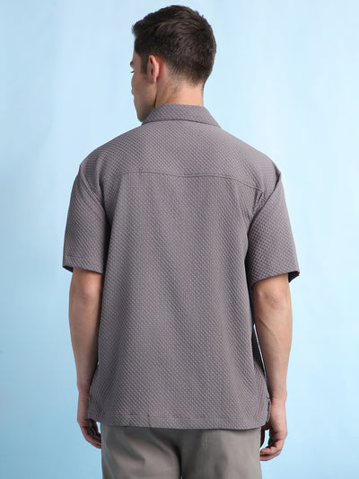 Men Solid Textured Cuban Collar Half Sleeves Casual Shirt