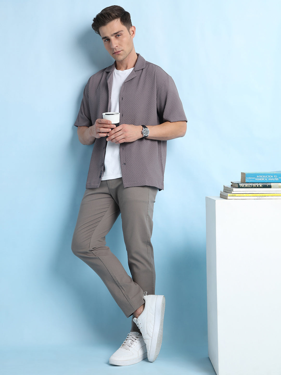 Men Solid Textured Cuban Collar Half Sleeves Casual Shirt