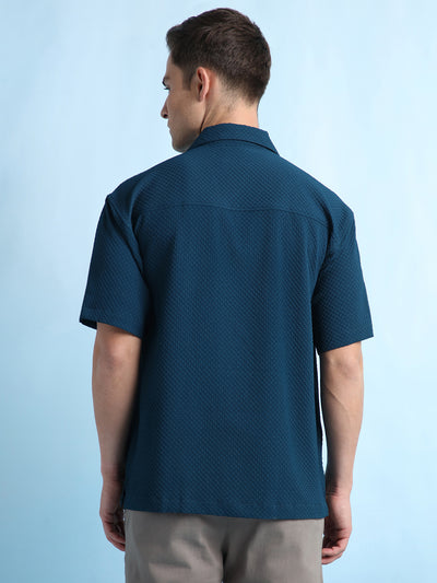 Men Solid Textured Cuban Collar Half Sleeves Casual Shirt