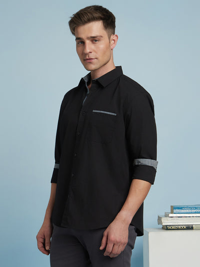 Men Black Solid Spread Collar Full Sleeves Regular Fit shirt