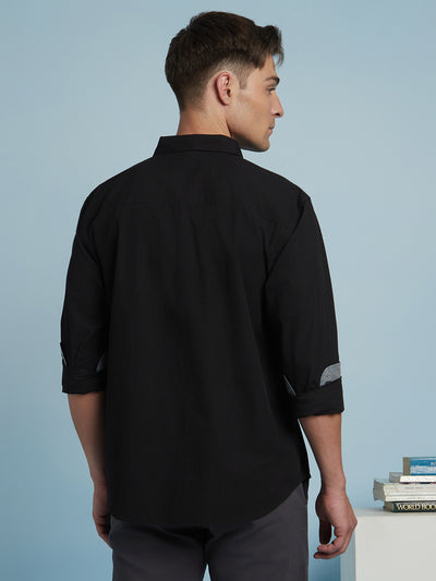 Men Black Solid Spread Collar Full Sleeves Regular Fit shirt
