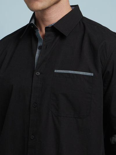 Men Black Solid Spread Collar Full Sleeves Regular Fit shirt
