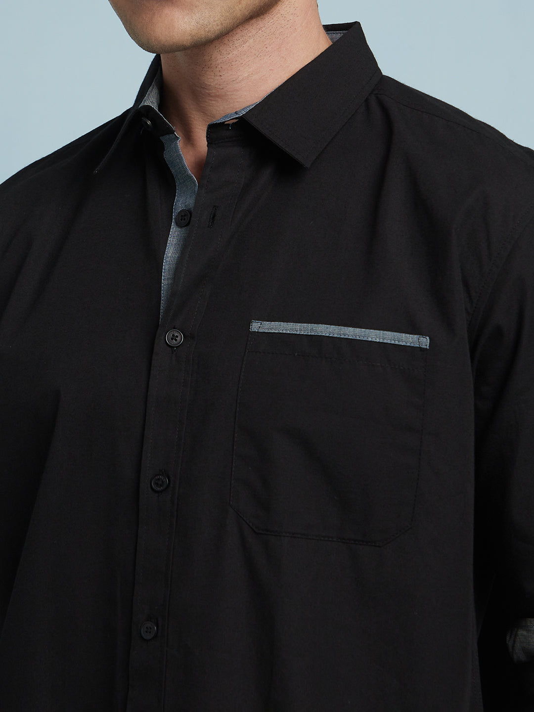 Men Black Solid Spread Collar Full Sleeves Regular Fit shirt