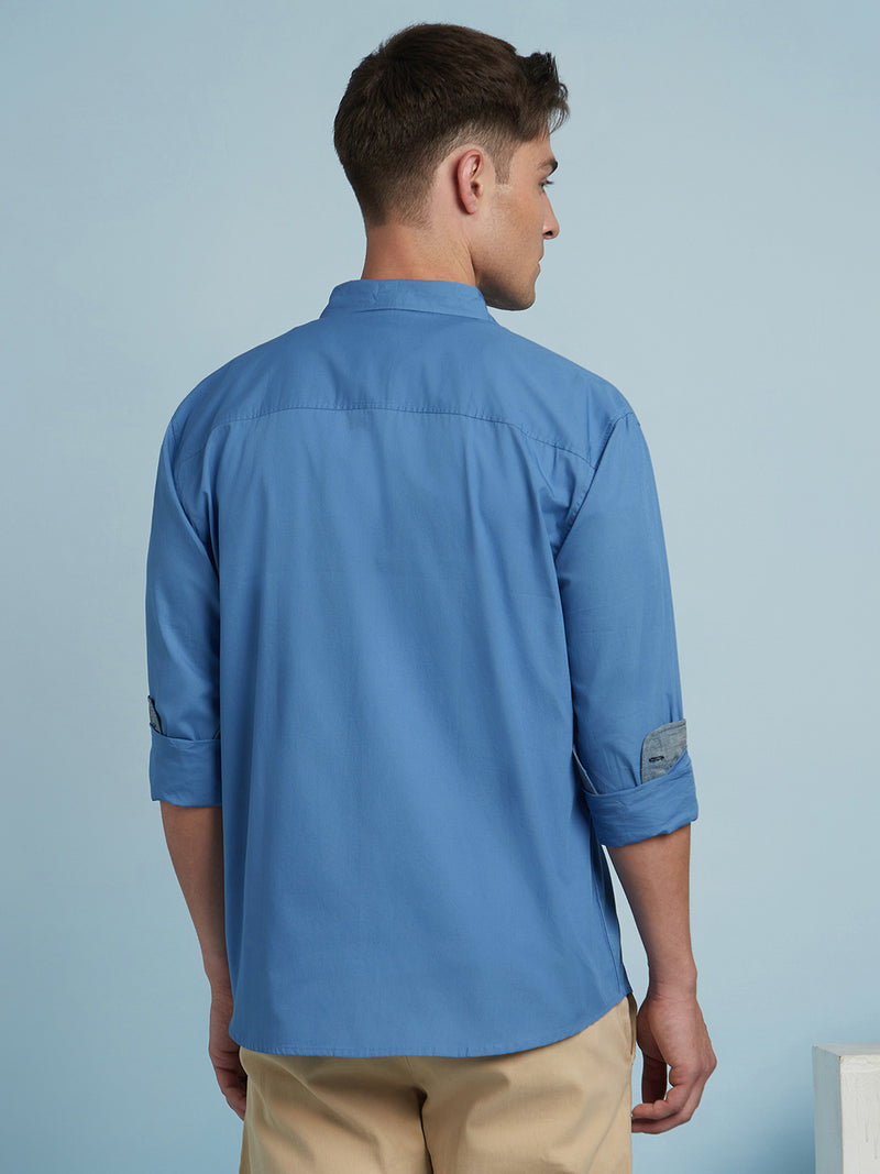 Men Blue Solid Spread Collar Full Sleeves Regular Fit shirt