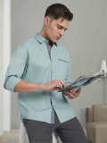 Men Sage Green Solid Spread Collar Full Sleeves Regular Fit shirt