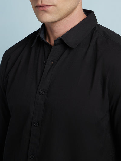 Men Black Solid Spread Collar Full Sleeves Regular Fit shirt