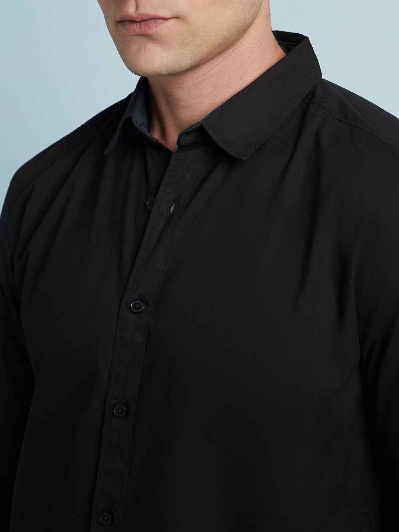 Men Black Solid Spread Collar Full Sleeves Regular Fit shirt