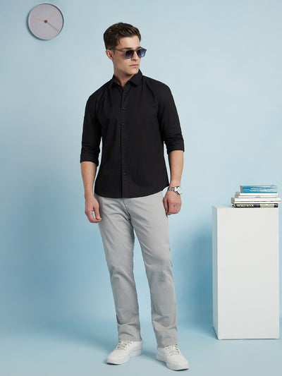 Men Black Solid Spread Collar Full Sleeves Regular Fit shirt