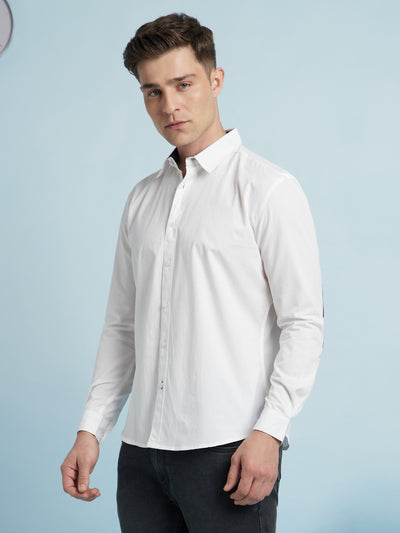 Men White Solid Spread Collar Full Sleeves Regular Fit shirt