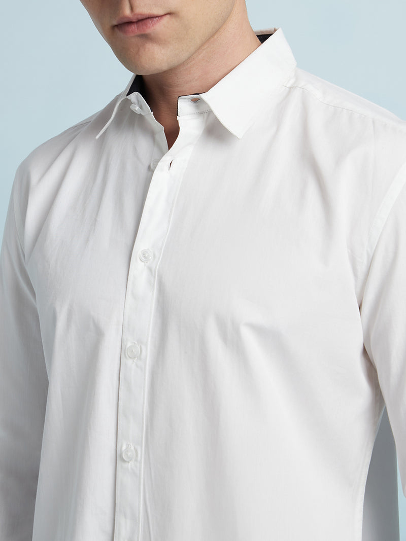 Men White Solid Spread Collar Full Sleeves Regular Fit shirt