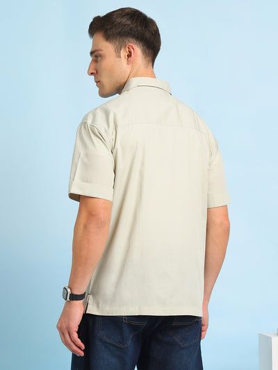Men's Beige Solid Spread Collar Half Sleeves Casual Shirt