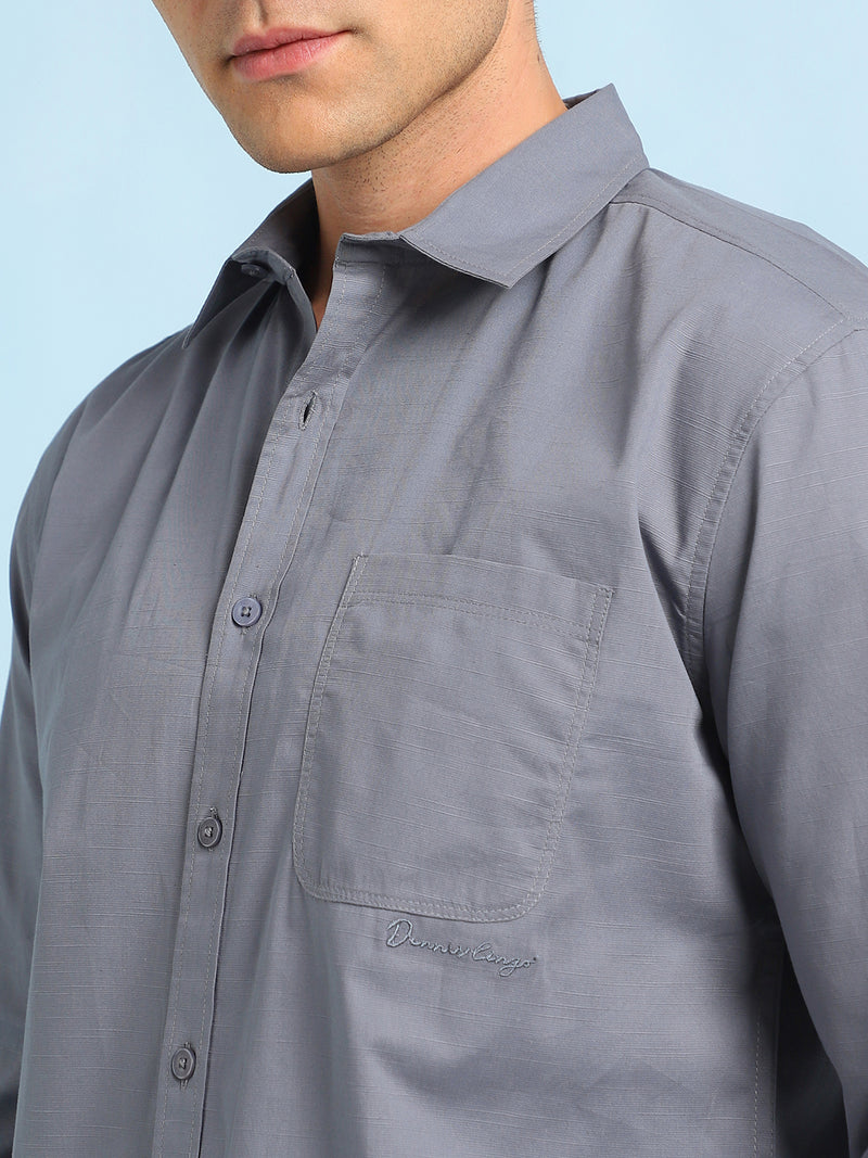 Men Solid Spread Collar Full Sleeves Relaxed Fit Shirt