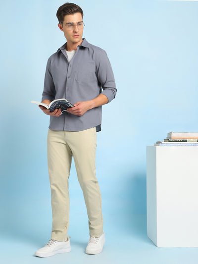 Men Solid Spread Collar Full Sleeves Relaxed Fit Shirt