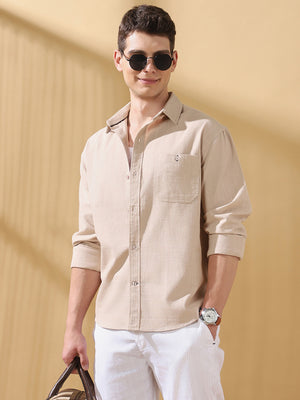 Men Cotton Spread Collar Regular Fit Self Design Casual Shirt
