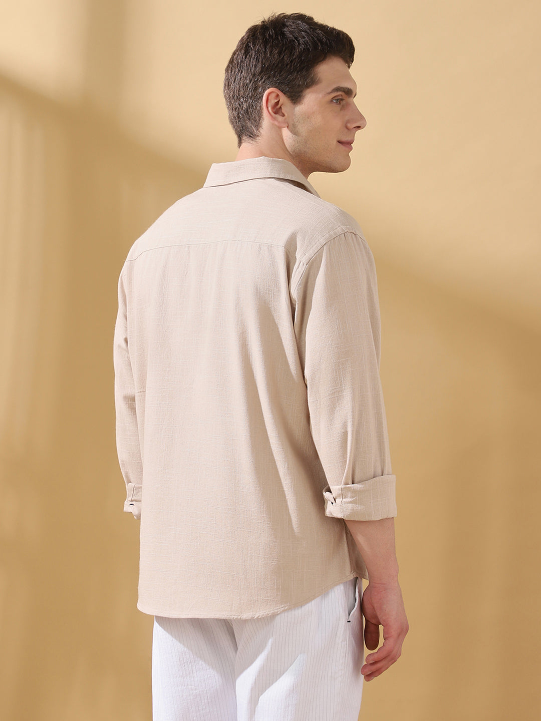 Men Cotton Spread Collar Regular Fit Self Design Casual Shirt