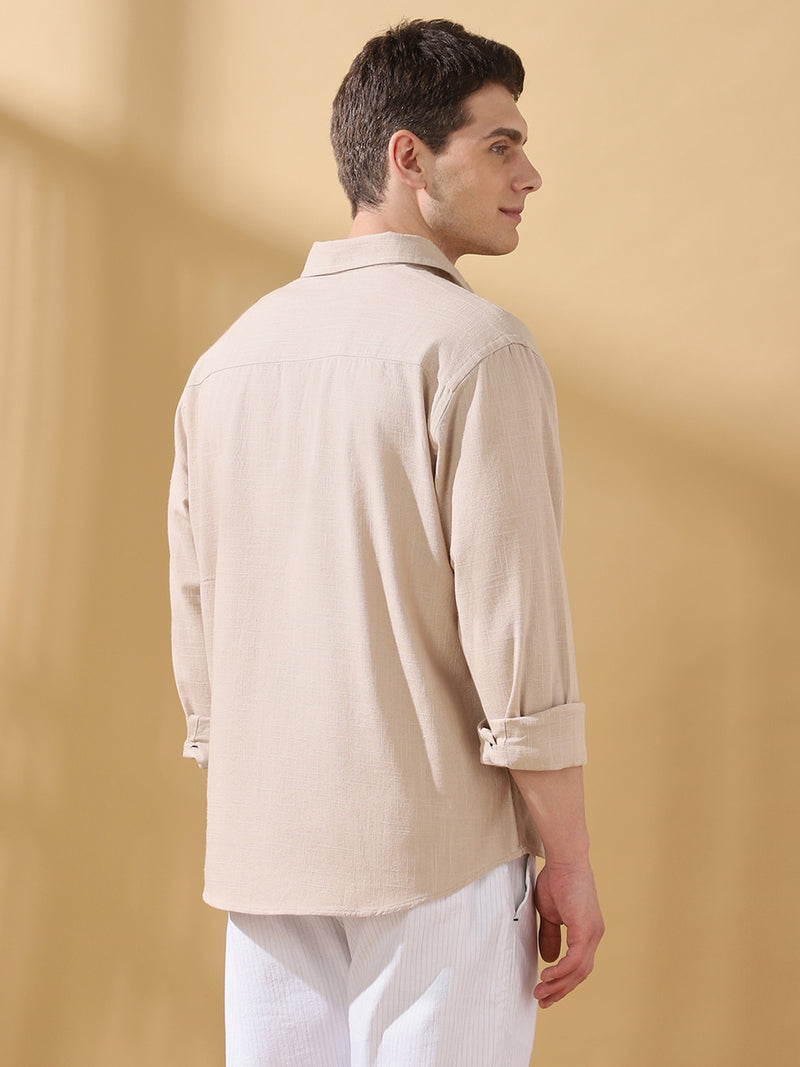 Men Cotton Spread Collar Regular Fit Self Design Casual Shirt