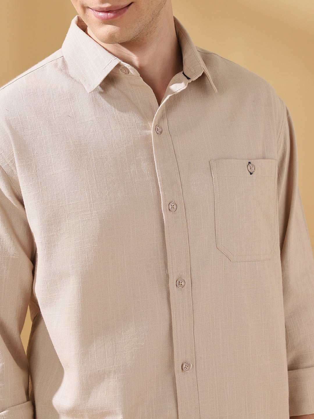 Men Cotton Spread Collar Regular Fit Self Design Casual Shirt