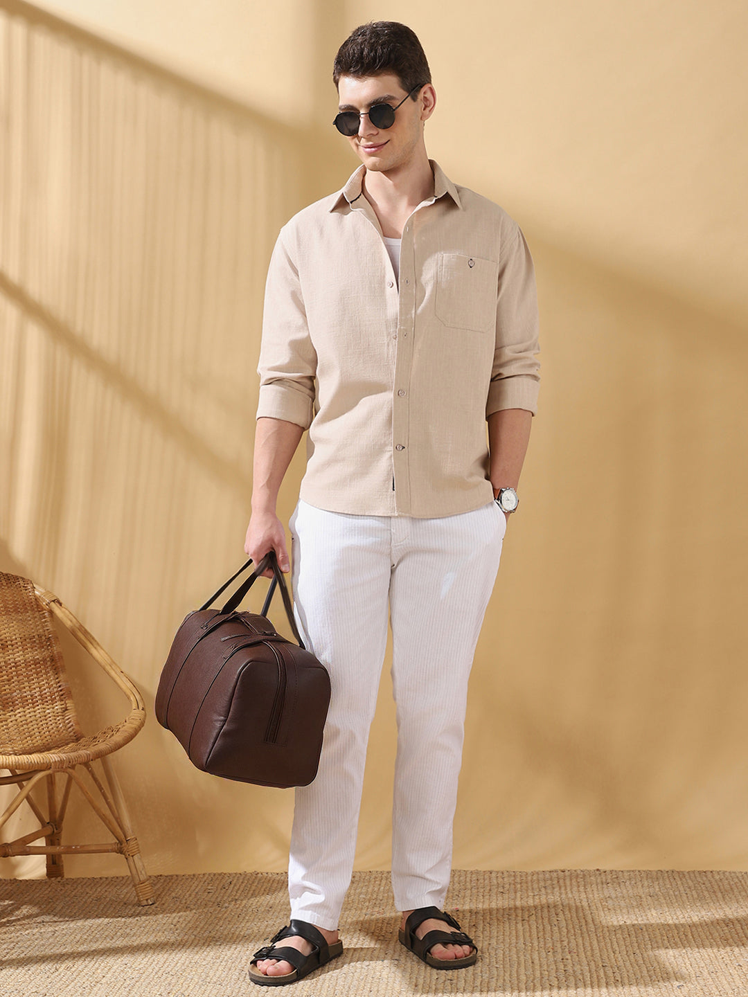 Men Cotton Spread Collar Regular Fit Self Design Casual Shirt