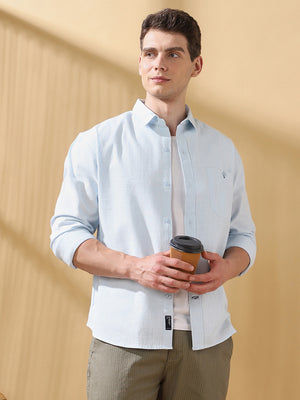 Men Cotton Spread Collar Regular Fit Self Design Casual Shirt