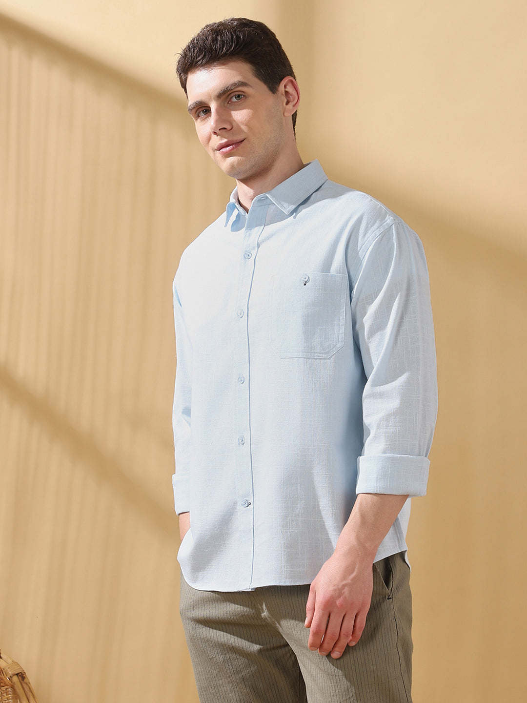 Men Cotton Spread Collar Regular Fit Self Design Casual Shirt