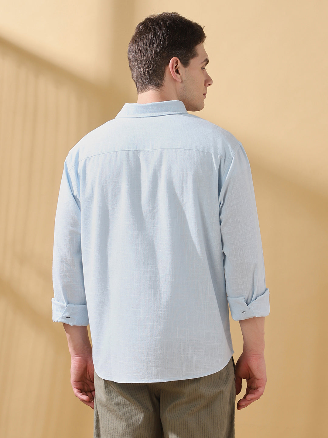 Men Cotton Spread Collar Regular Fit Self Design Casual Shirt