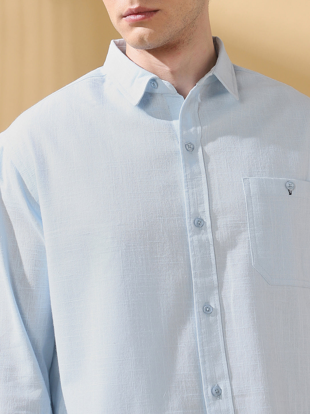 Men Cotton Spread Collar Regular Fit Self Design Casual Shirt