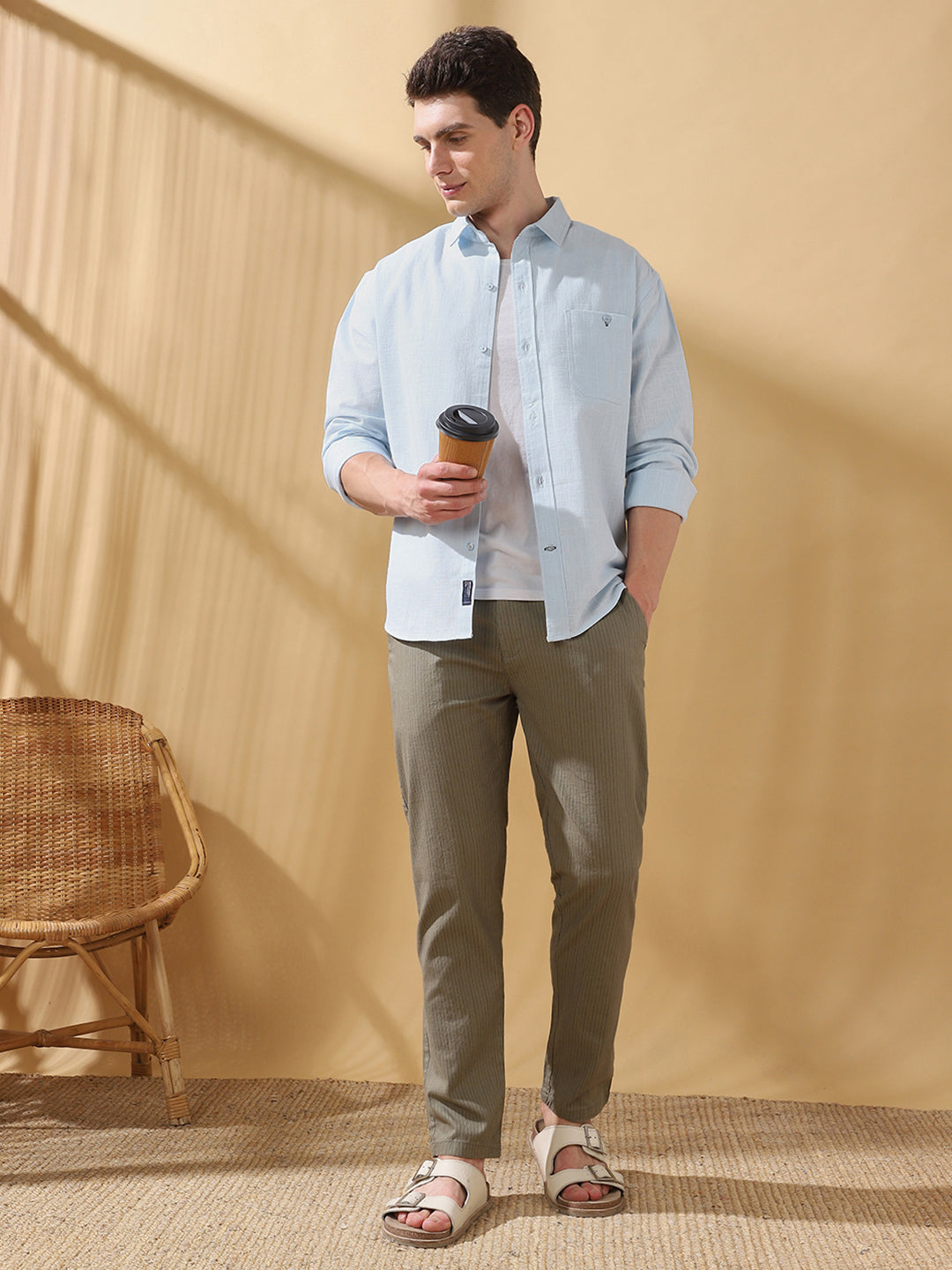 Men Cotton Spread Collar Regular Fit Self Design Casual Shirt