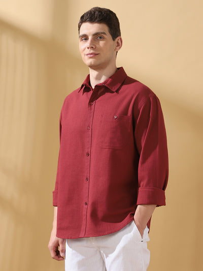 Men Cotton Spread Collar Regular Fit Self Design Casual Shirt