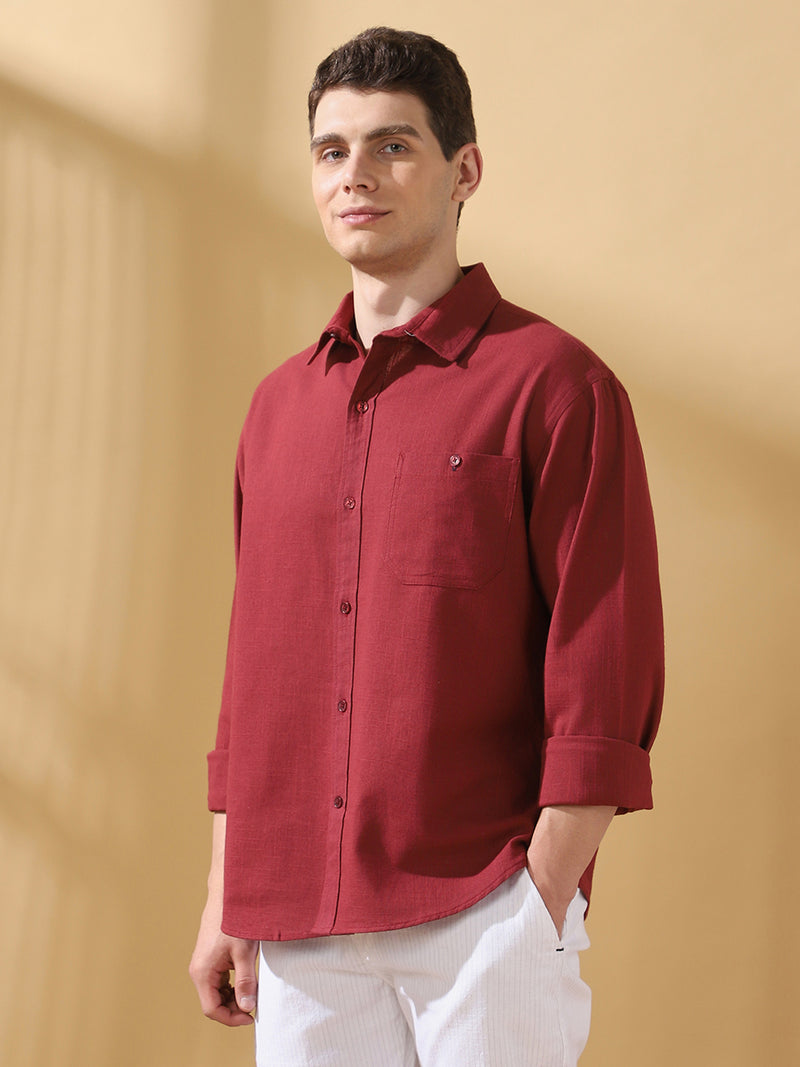 Men Cotton Spread Collar Regular Fit Self Design Casual Shirt