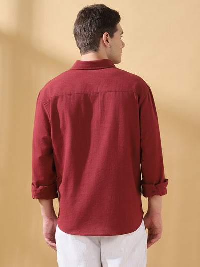 Men Cotton Spread Collar Regular Fit Self Design Casual Shirt