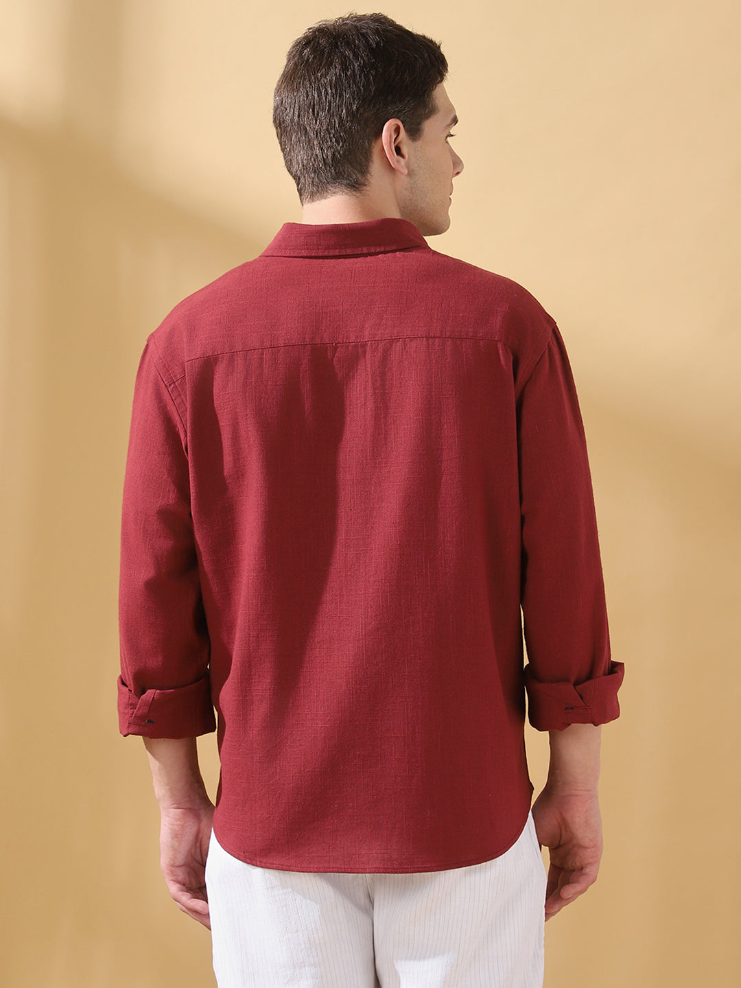 Men Cotton Spread Collar Regular Fit Self Design Casual Shirt
