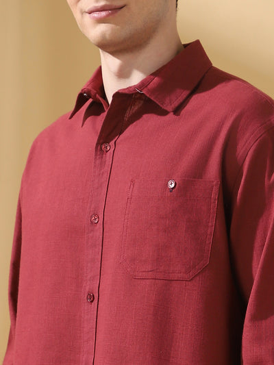 Men Cotton Spread Collar Regular Fit Self Design Casual Shirt