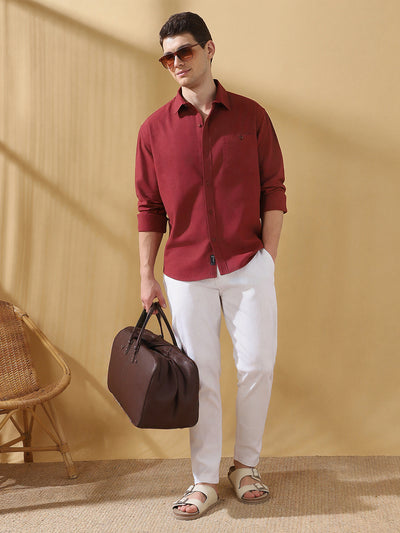 Men Cotton Spread Collar Regular Fit Self Design Casual Shirt
