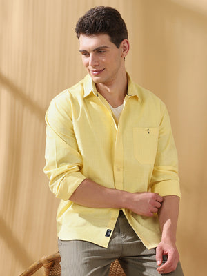 Men Cotton Spread Collar Regular Fit Self Design Casual Shirt