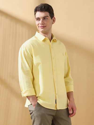 Men Cotton Spread Collar Regular Fit Self Design Casual Shirt
