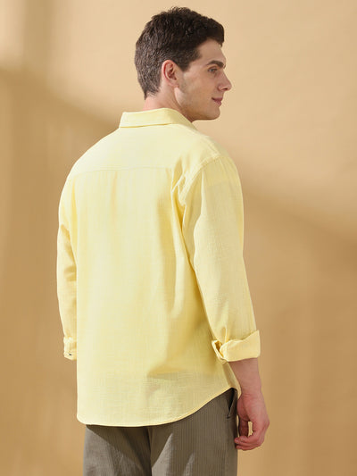 Men Cotton Spread Collar Regular Fit Self Design Casual Shirt