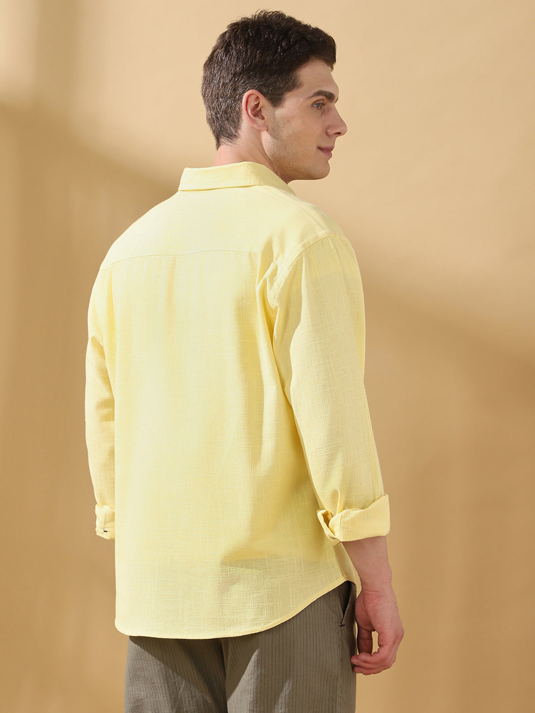Men Cotton Spread Collar Regular Fit Self Design Casual Shirt