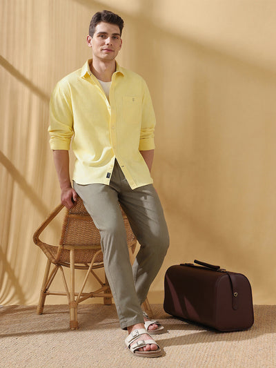 Men Cotton Spread Collar Regular Fit Self Design Casual Shirt
