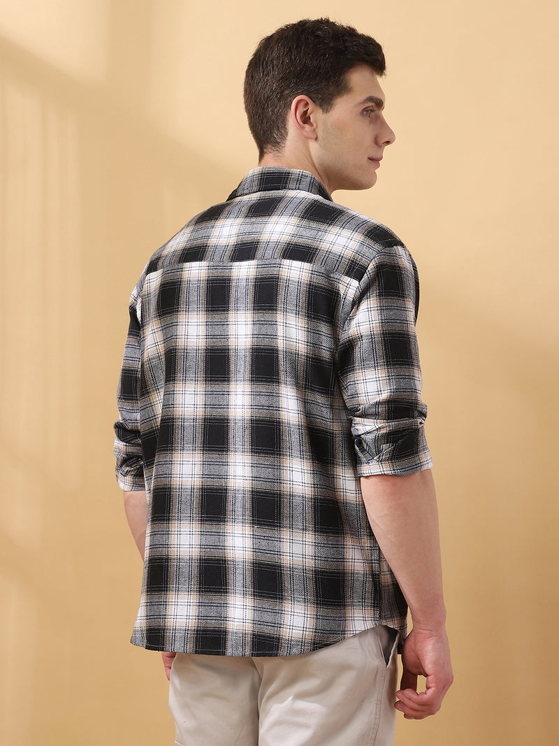 Men Checks Spread Collar Full Sleeves Relaxed Fit Shirt