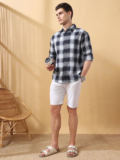 Men Checks Spread Collar Full Sleeves Relaxed Fit Shirt